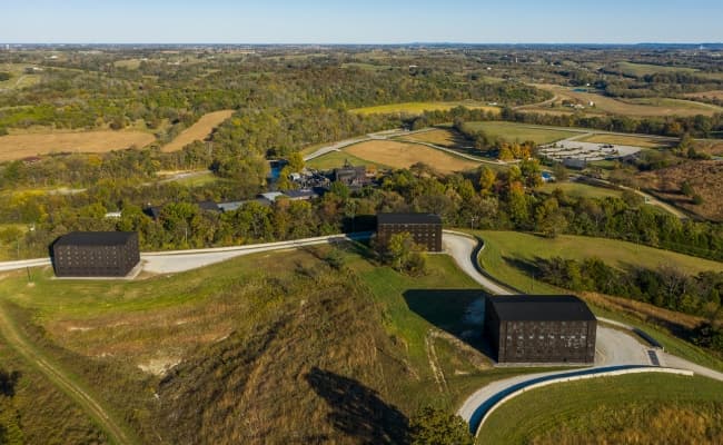 An aerial view of distilleries on the Kentucky Bourbon Trail.