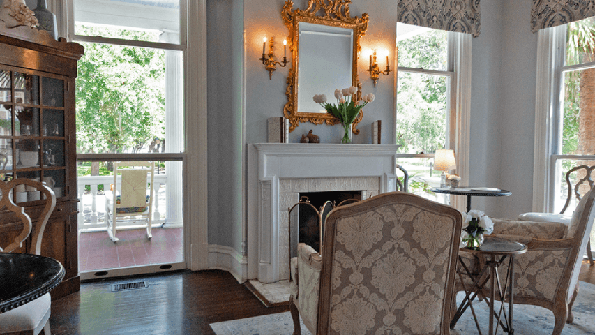 Parlor with fireplace