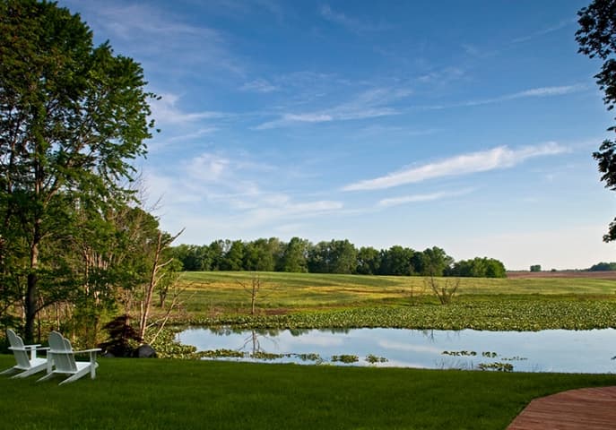 Peaceful private lake and countryside views at Castle in the Country in Allegan, Michigan