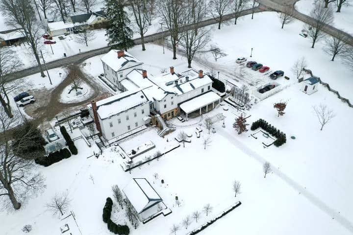 Drone Shot of main house in the winter