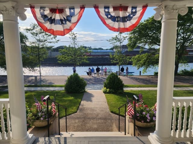Front Porch overlooking our docks on the Pawcatuck River