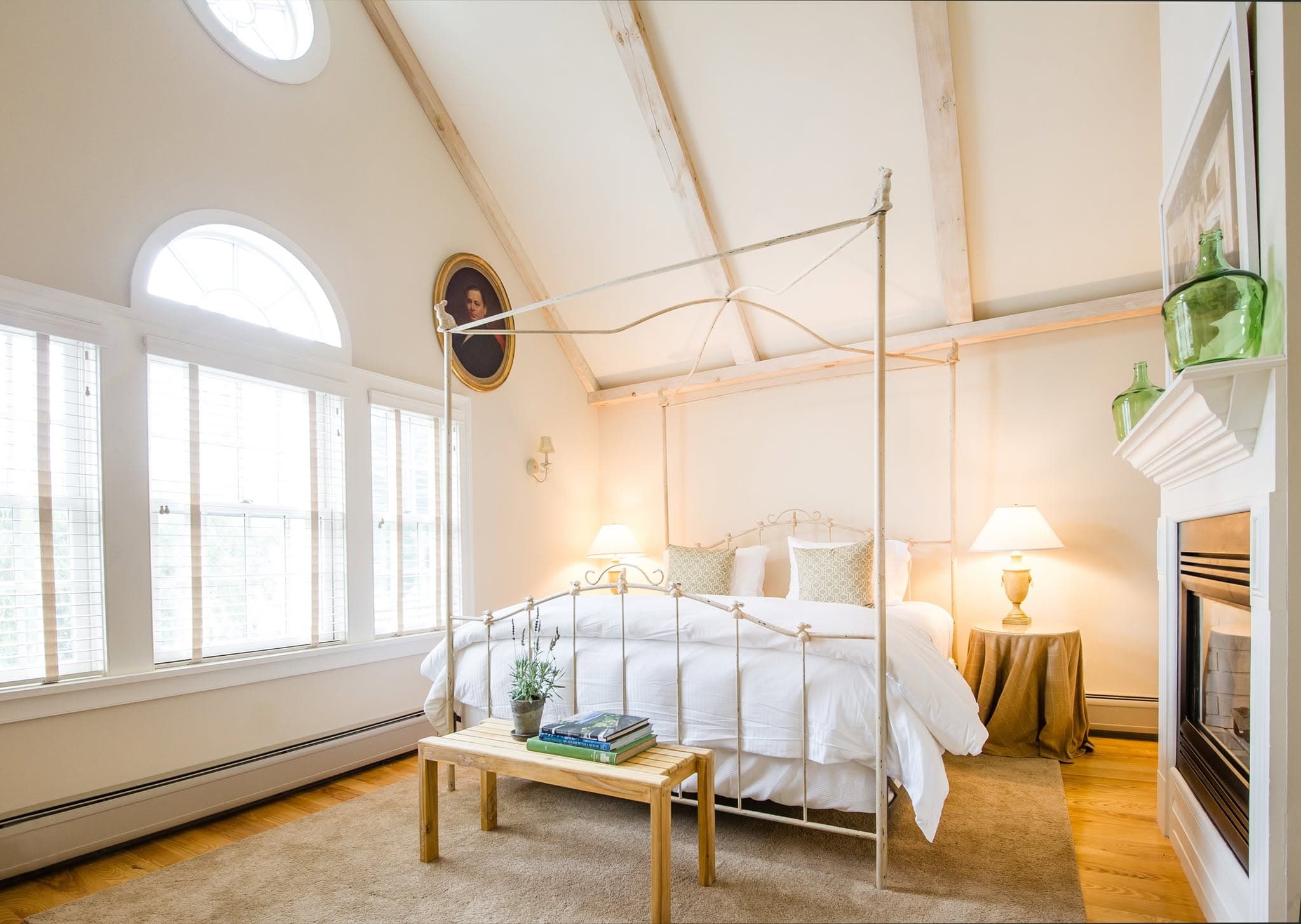 guestroom with vauletd ceiling
