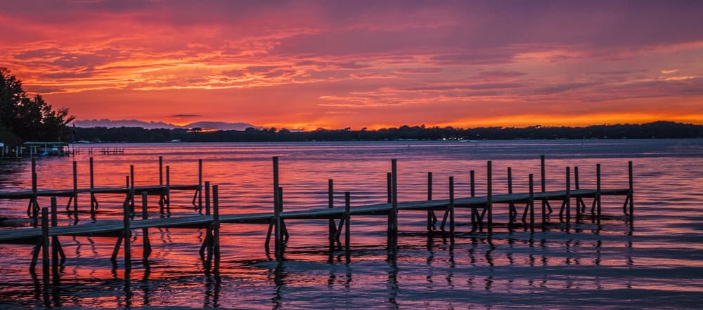 A stunning sunset on Lake Okoboji in Spirit Lake, Iowa