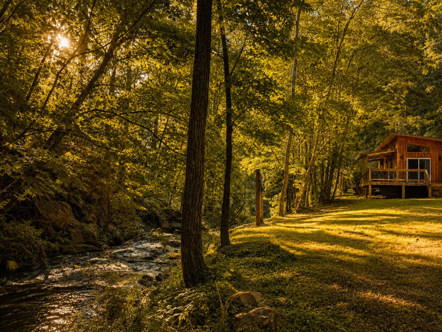 creekside cabin lawn