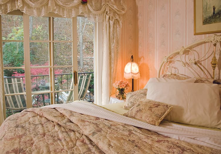 Elegant guest room at the Arsenic and Old Lace B&B in Eureka Springs, Arkansas