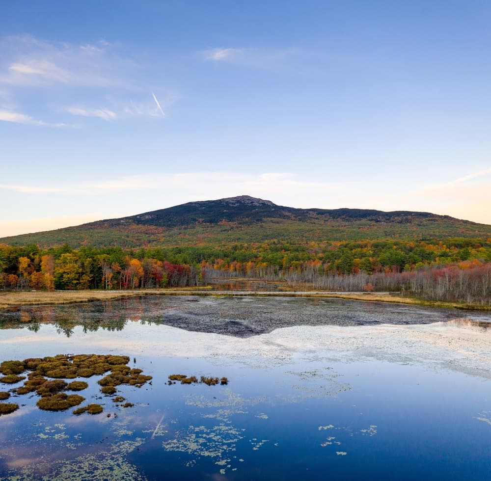 A Beautiful aerial view of Mount Monadnock in New Hampshire in fall