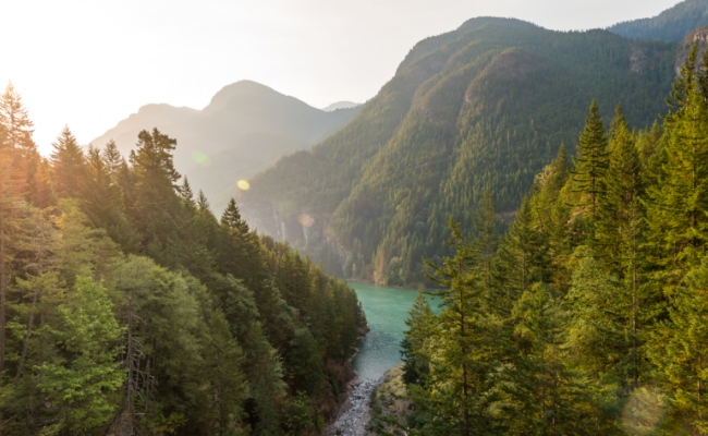 scenic mountain and creek view of Cascade Mountains