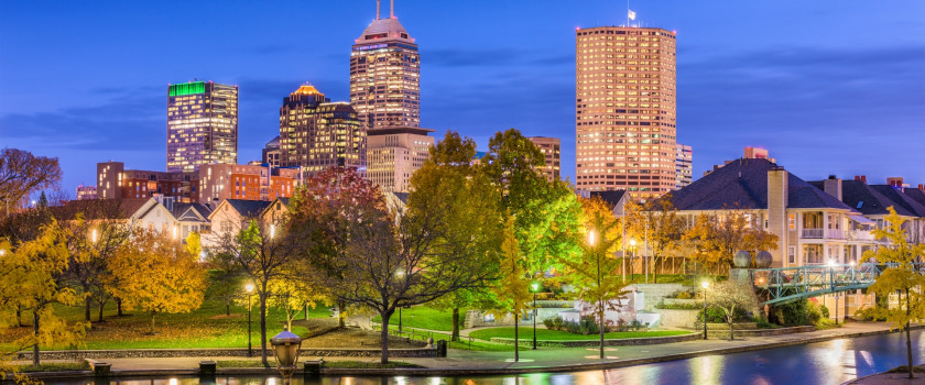 City view of Indianapolis at night.