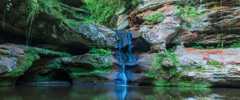 A small waterfall in the Hocking Hills in Ohio