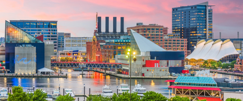 Baltimore, Maryland skyline at night.