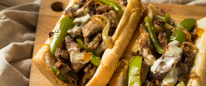 Close-up of a Philly Cheesesteak sandwich