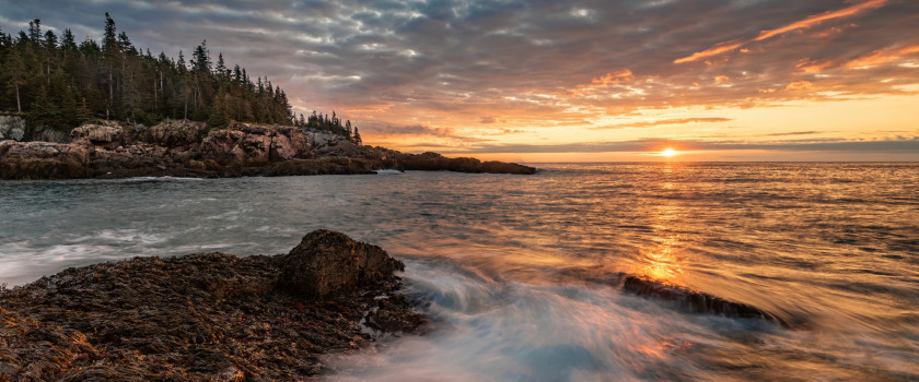 Sunrise over the ocean in Acadia National Park