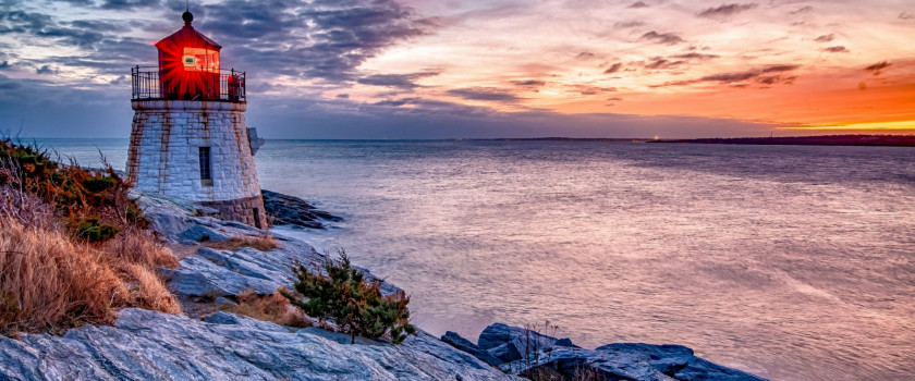 Sunset at Castle Hill Lighthouse in Newport, Rhode Island