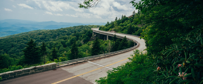 Winding mountain road in North Carolina mountains