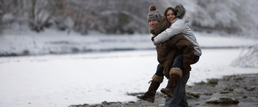 Couple walking in the snow