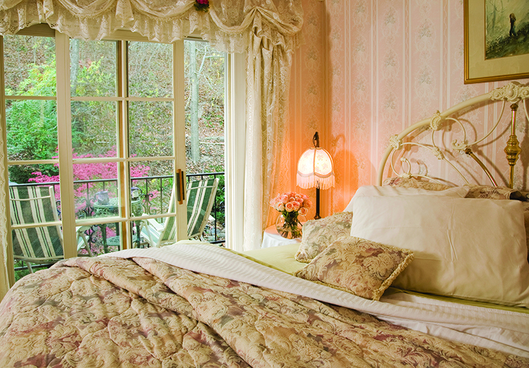 Elegant guest room at the Arsenic and Old Lace B&B in Eureka Springs, Arkansas