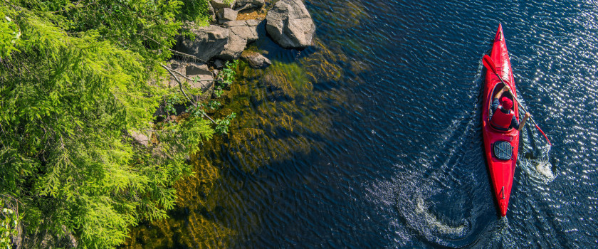 Aerial view of a person kayaking