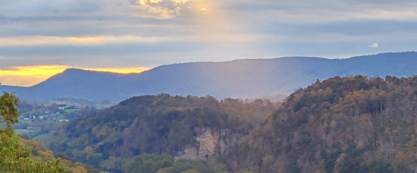 View of sunrise over the mountains