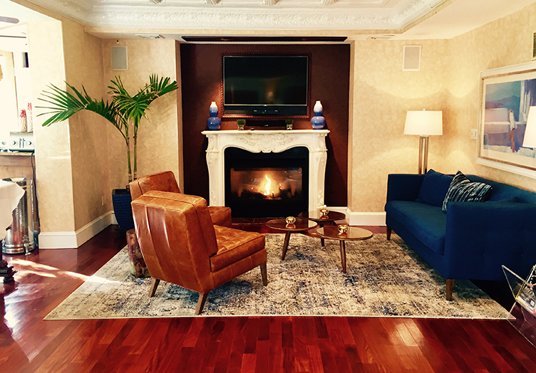 Chateau_Lobby_Fireplace common area mid century feel