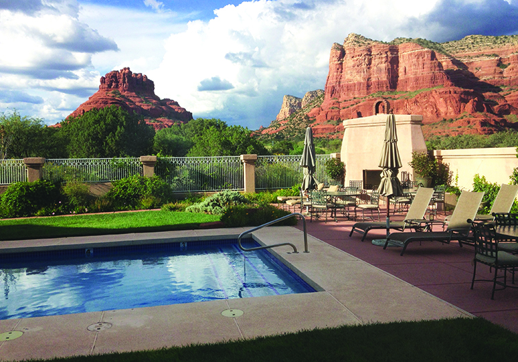 canyon villa poolside views of the red rock formations in the background