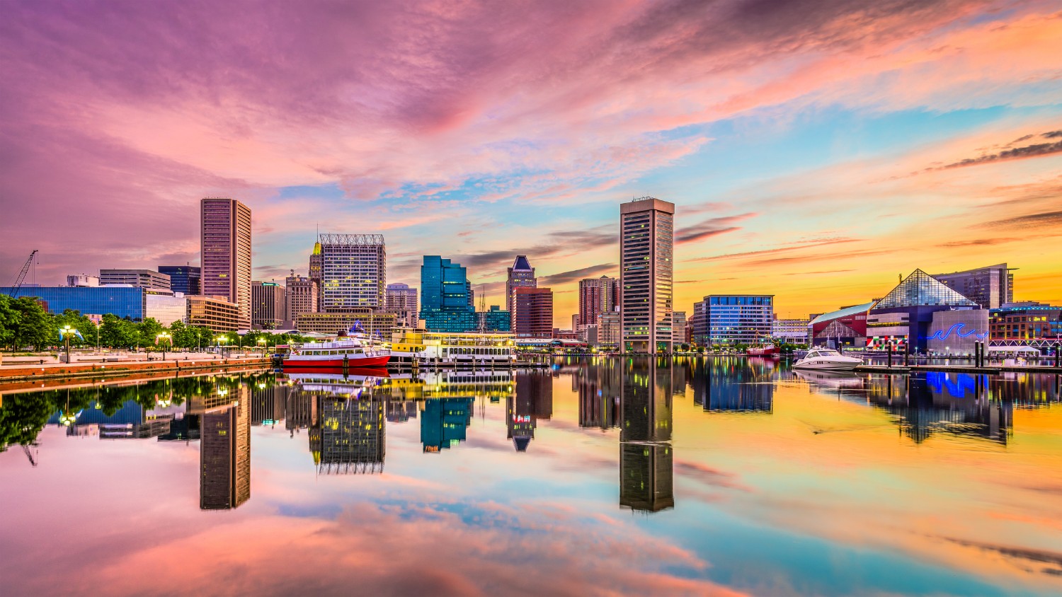 skyline on the inner harbor in baltimore, maryland: weekend getaways from baltimore