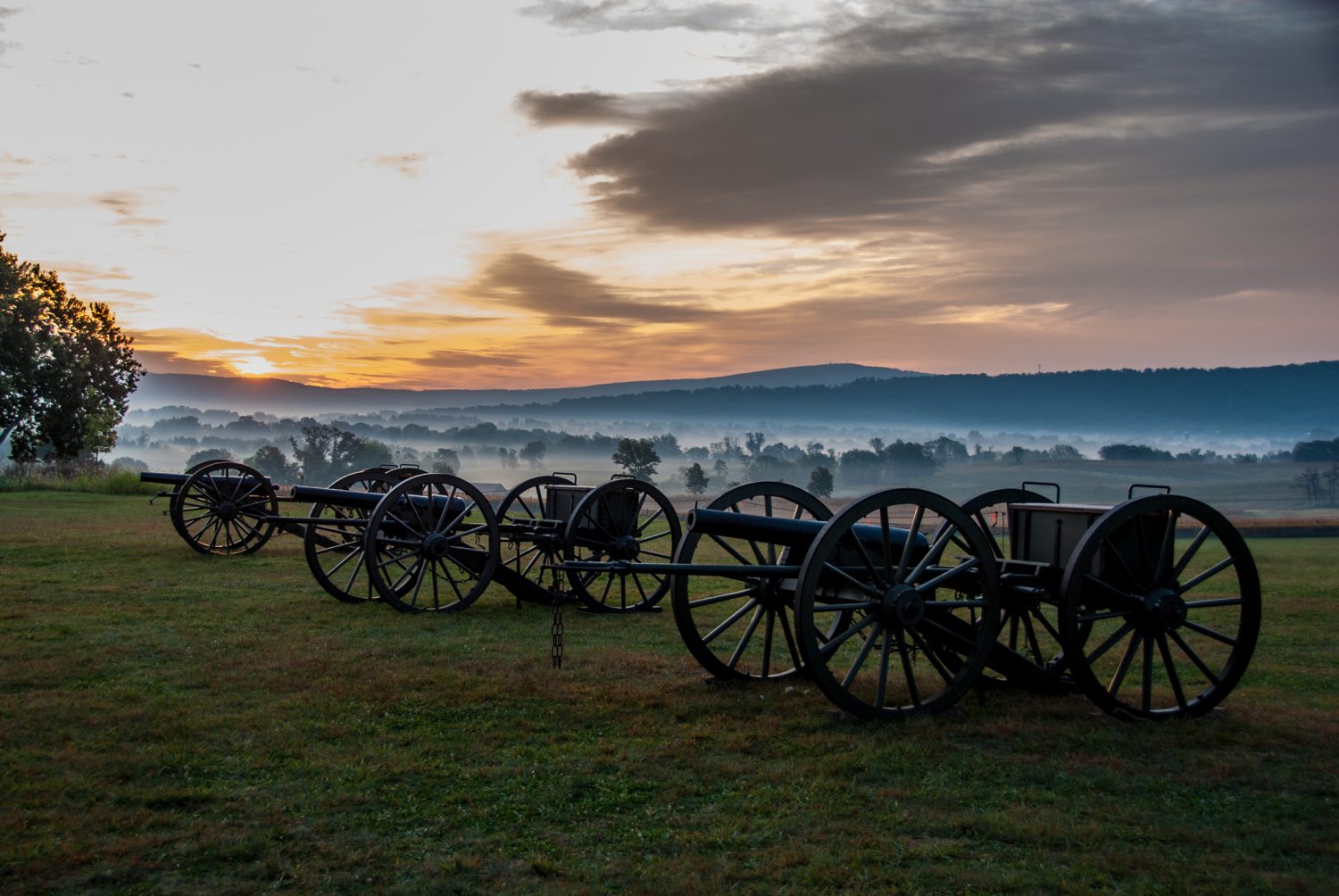 Sunrise over Antietam civil war era cannons