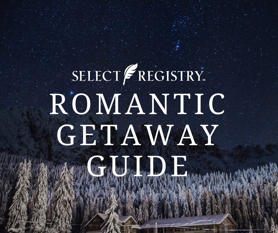select registry's romantic getaway guide photo of cabin in the winter in the woods
