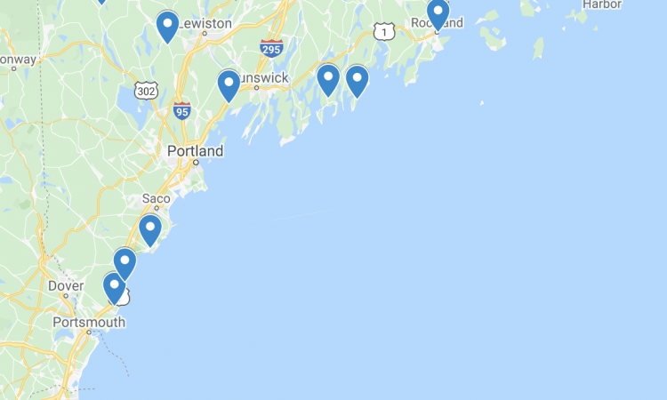 Map of stops on Maine Road Trip