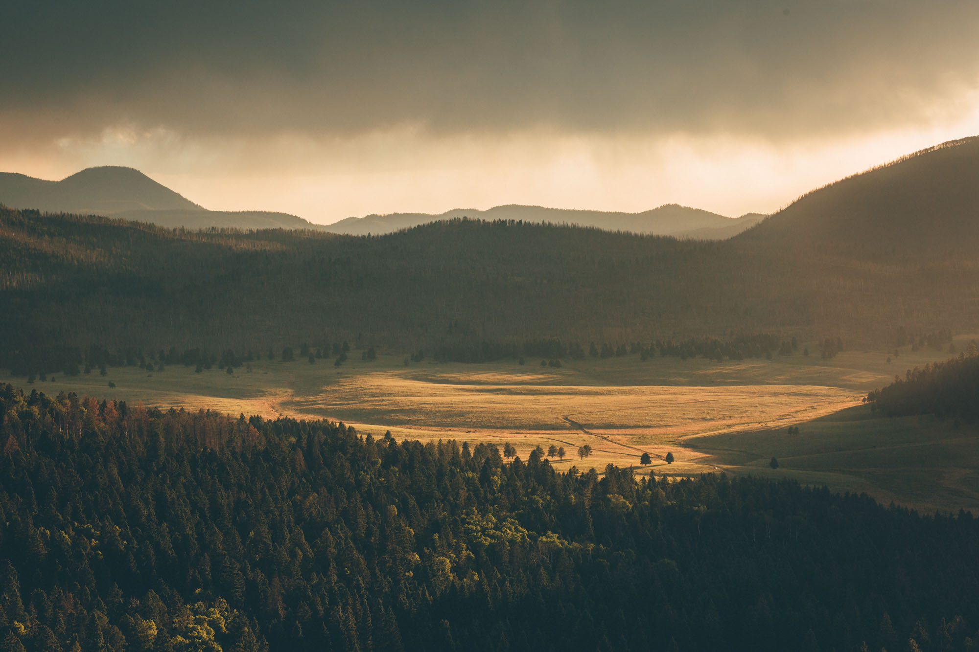 Valles Caldera national Park with storm clouds