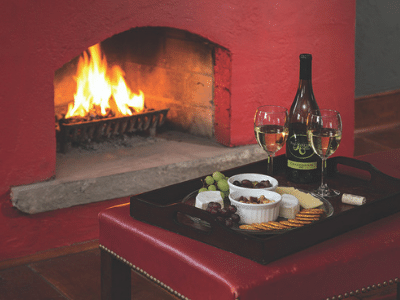 historic smithton inn fireplace and wine and cheese