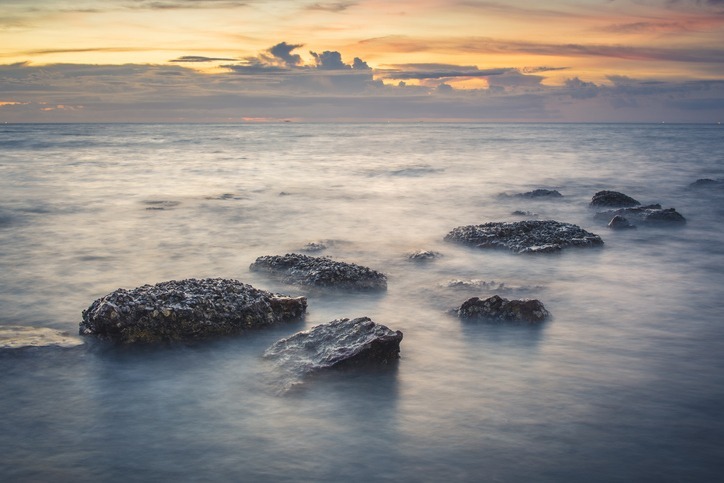 Sea And Rocks In The Evening