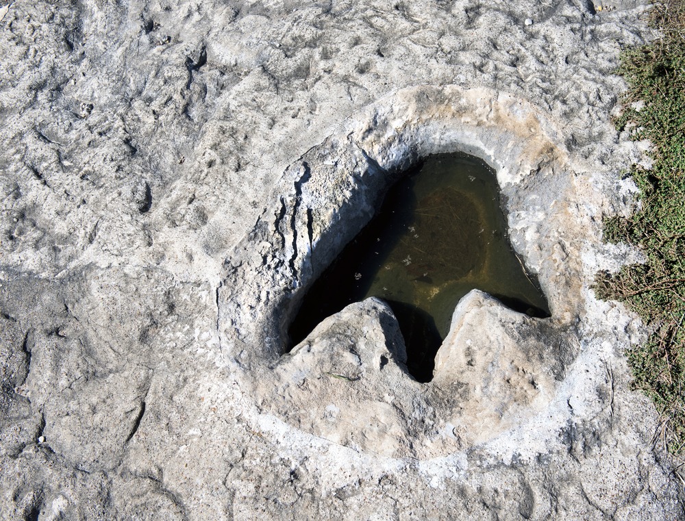A dinosaur footprint at Dinosaur Valley State Park Near Granbury Texas