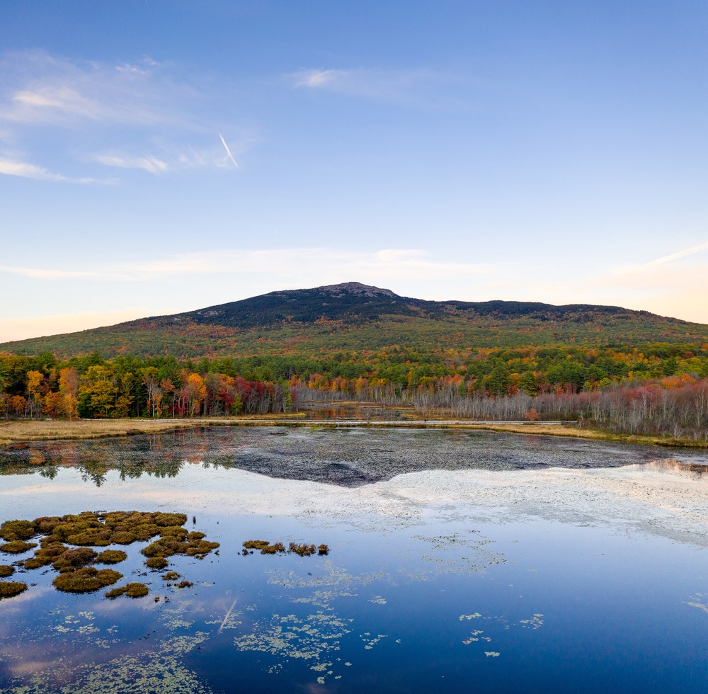 A Beautiful aerial view of Mount Monadnock in New Hampshire in fall