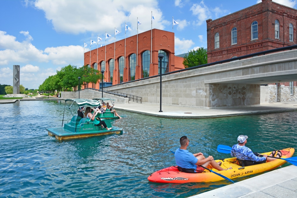 Boating down the Canal, while visiting stay at one of the best places to stay in Indianapolis