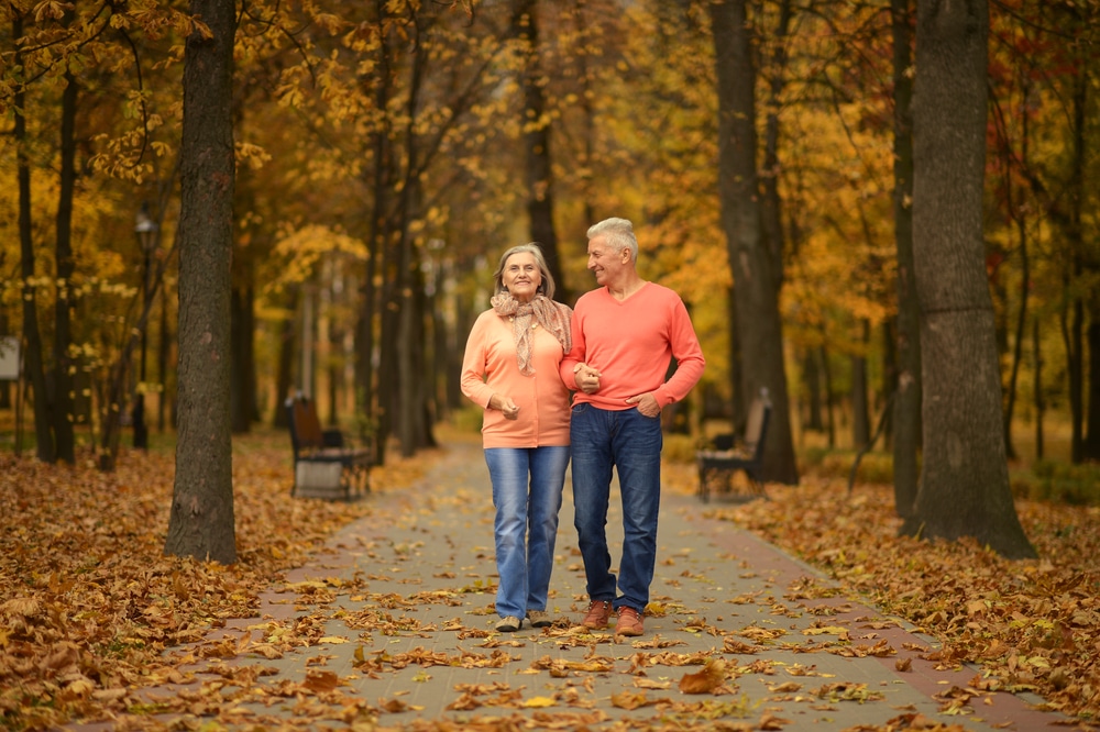 Senior couple taking a walk and enjoying their romantic getaway in Maryland